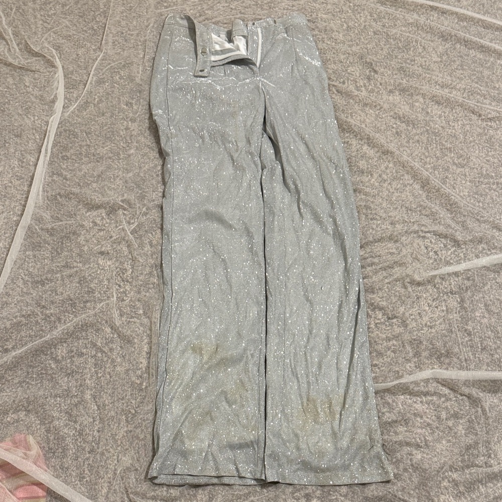 SHEIN Silver Sparkle Wide-Leg Trousers